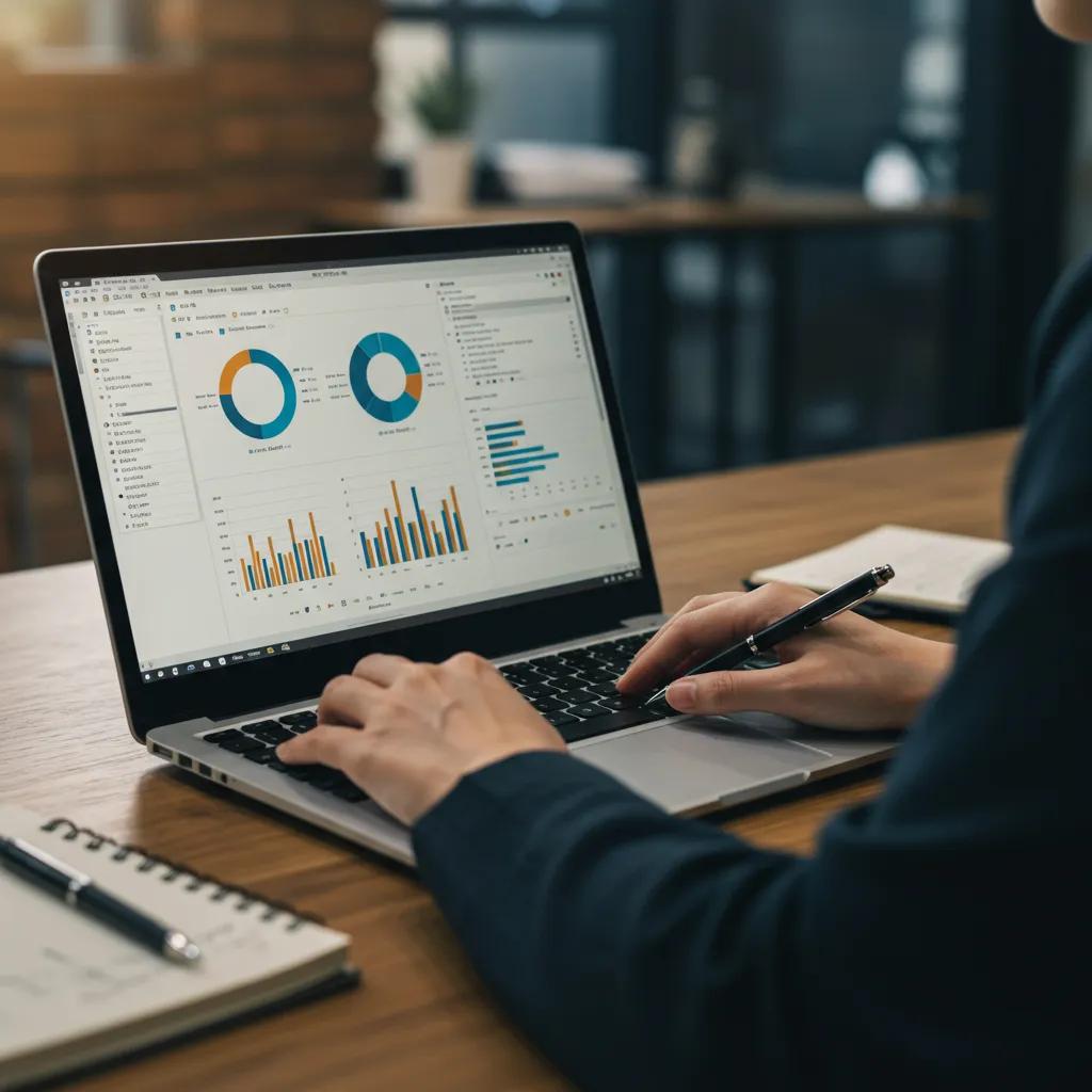 Business analyst analyzing data in Excel, showcasing productivity in a corporate environment