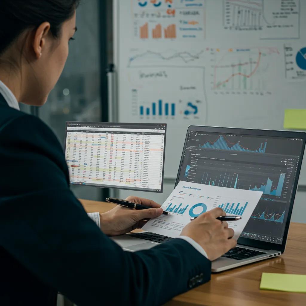 Business professional analyzing data with custom spreadsheets for efficiency