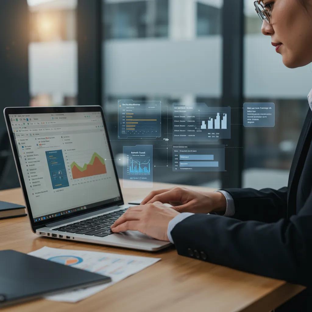 Business professional automating tasks in Excel in a busy office environment
