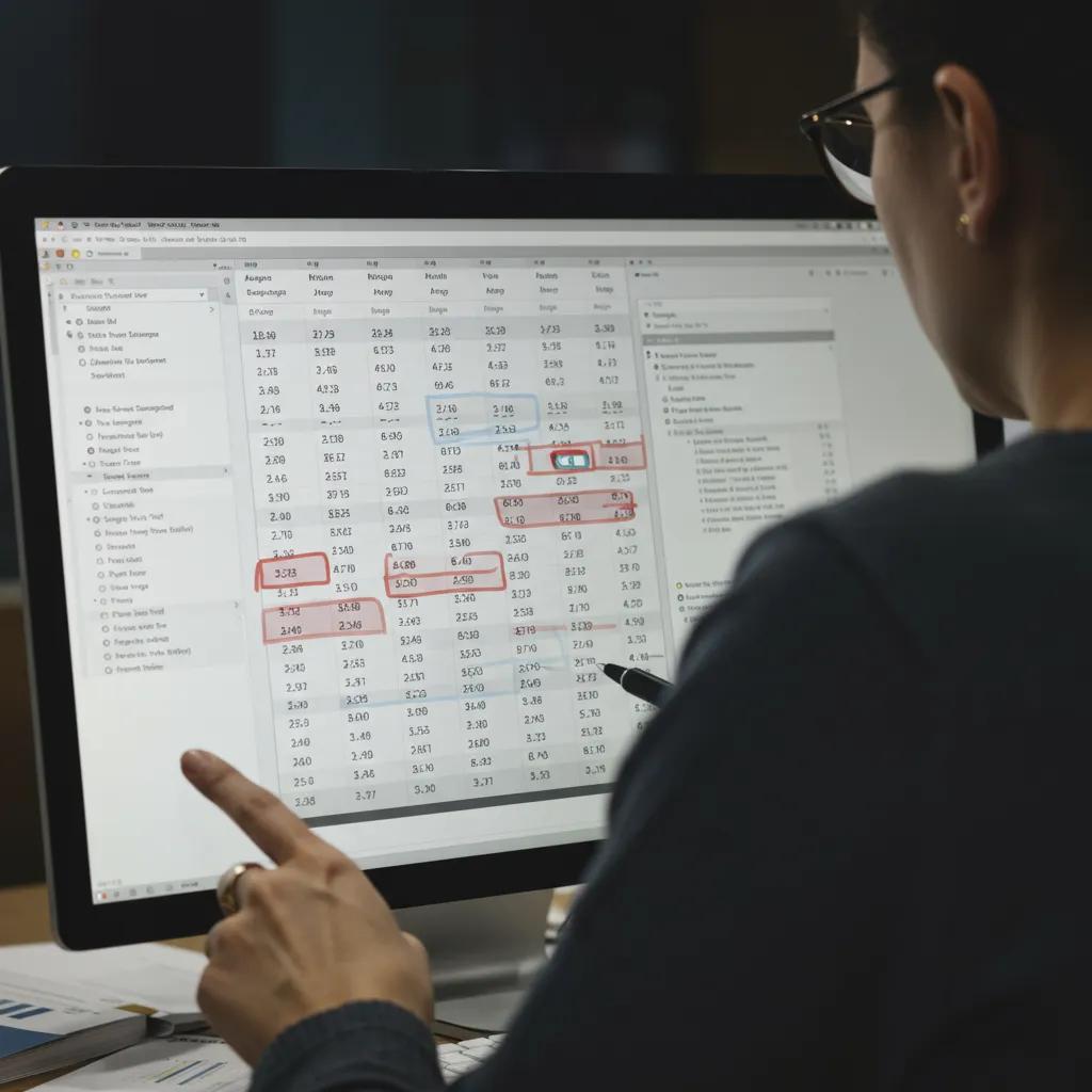 Close-up of a spreadsheet with highlighted validation errors, showcasing data cleaning processes