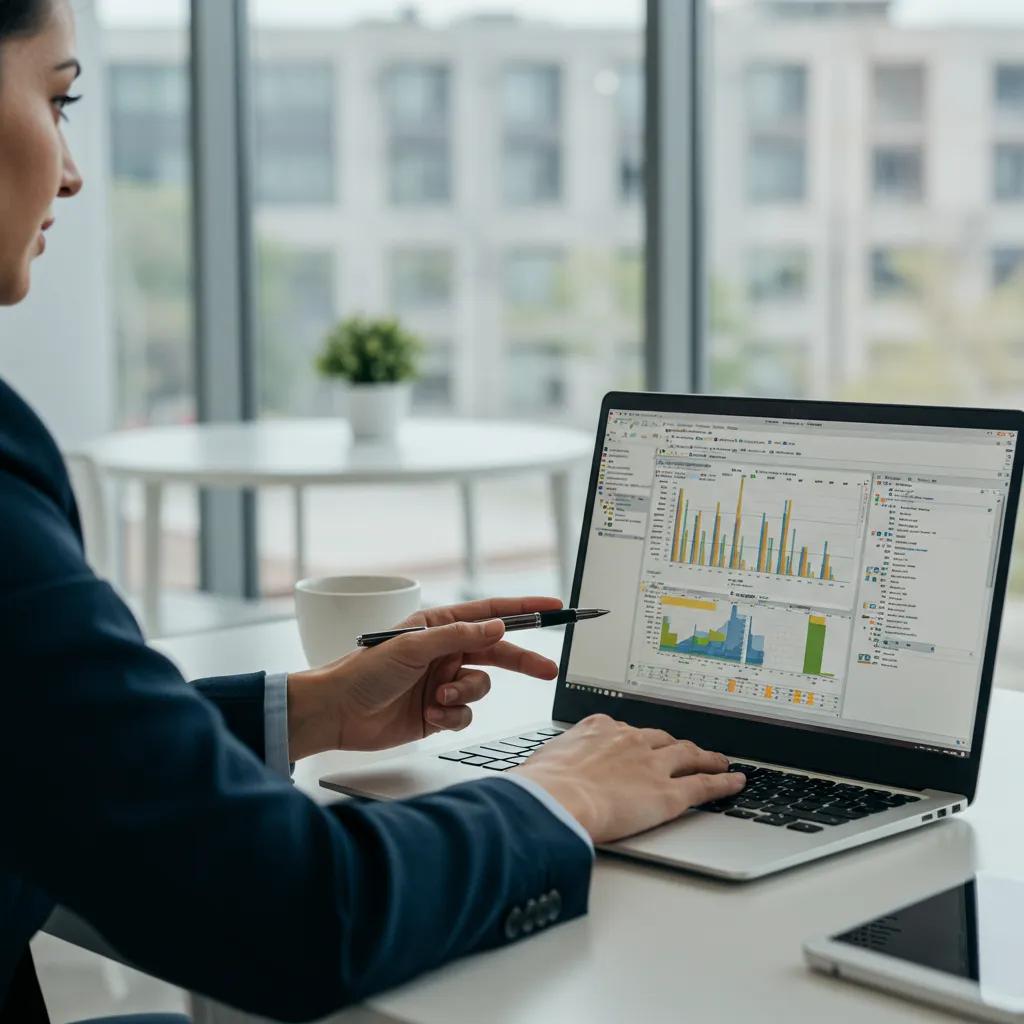 Consultant demonstrating advanced Excel features to a client in a modern office setting