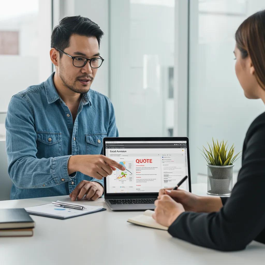 Consultant explaining Excel automation quote process to a client