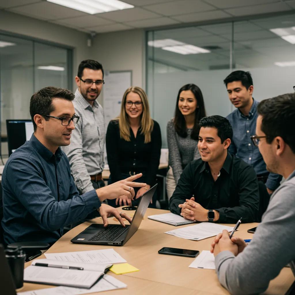 Corporate trainer conducting an on-site Excel workshop in a Texas office