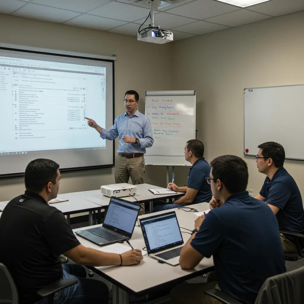 Customized Excel training session with a trainer and participants focused on industry-specific content