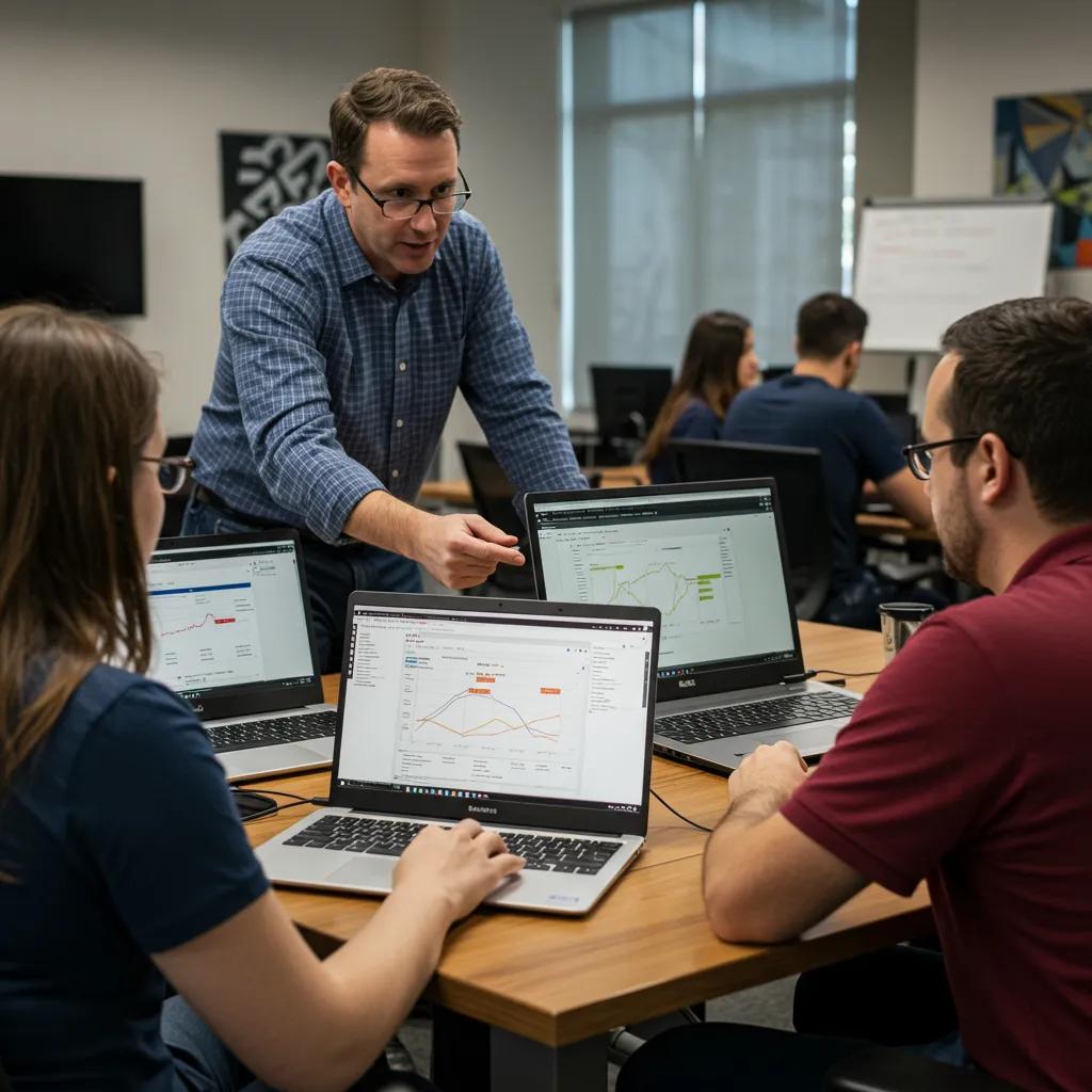 Customized Excel training workshop with employees engaged in tailored exercises