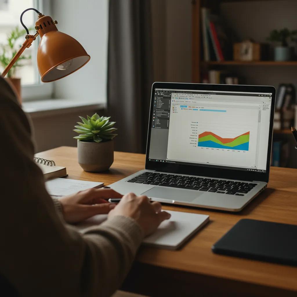 Individual participating in a live online Excel training session from a cozy home office