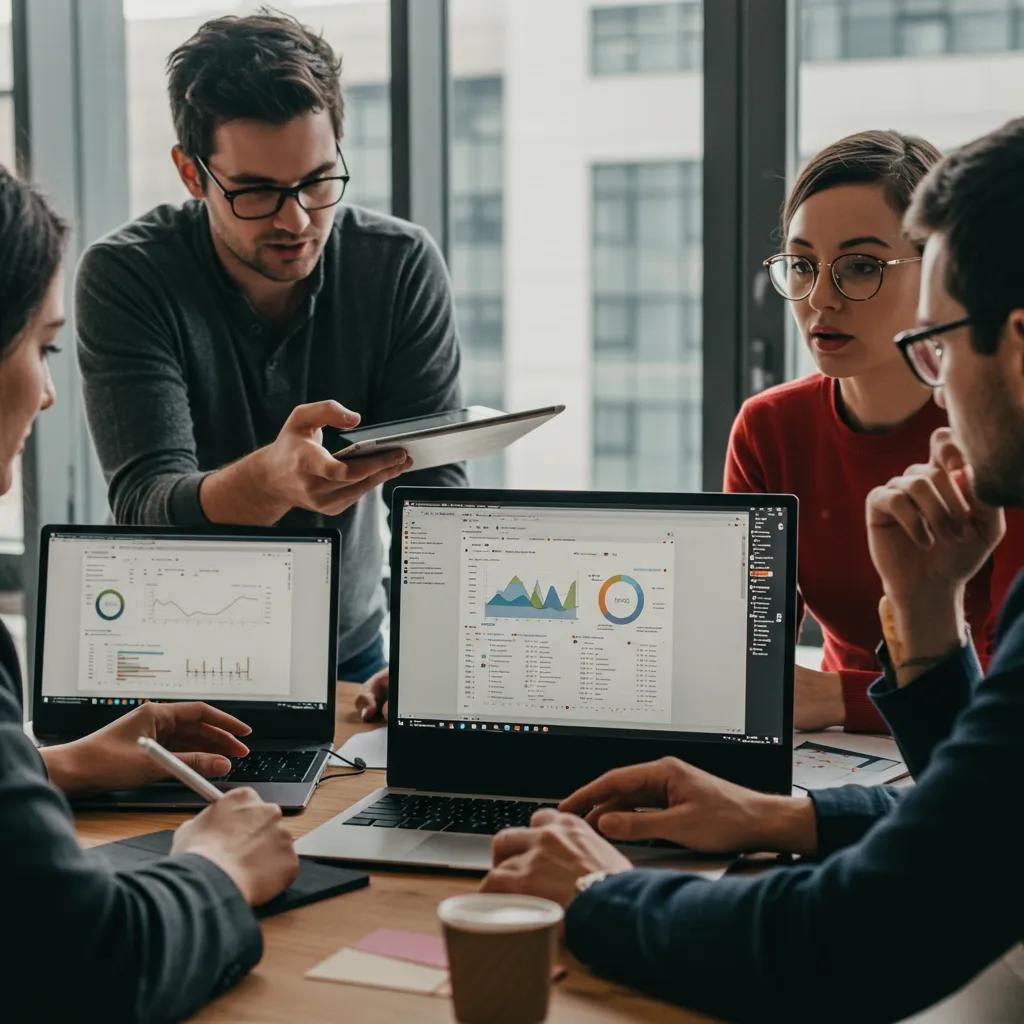 Professionals collaborating using Excel for effective workflow management in teams