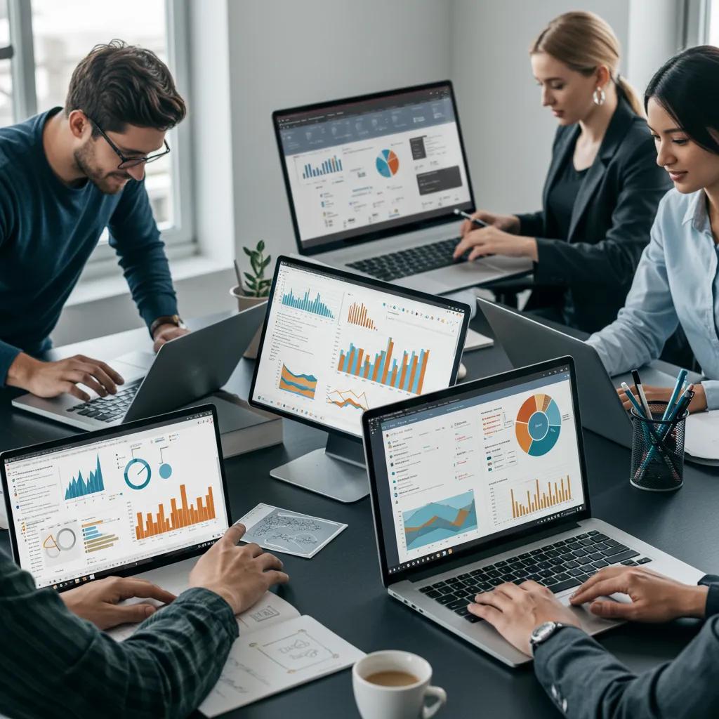 Team analyzing data-driven insights using Excel in a modern office setting